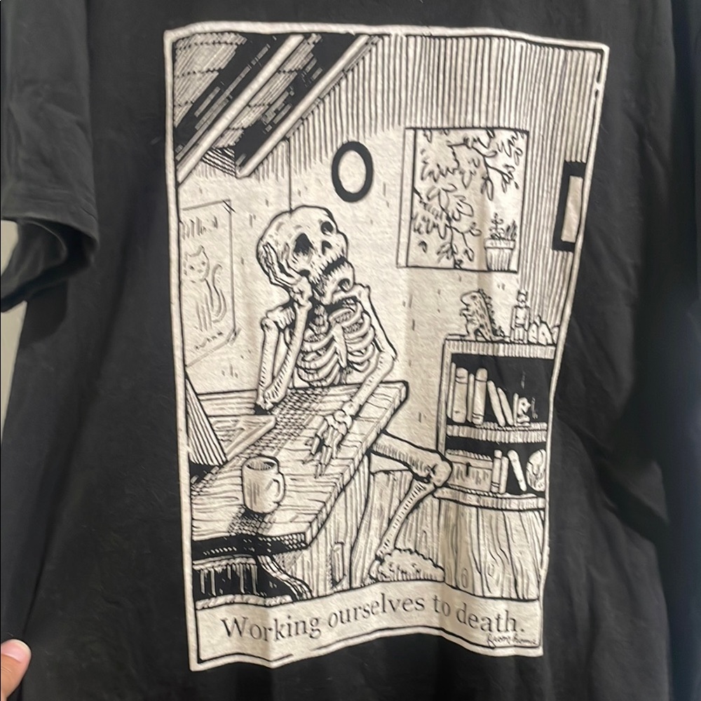 Black Graphic Tee with Skeleton Design
